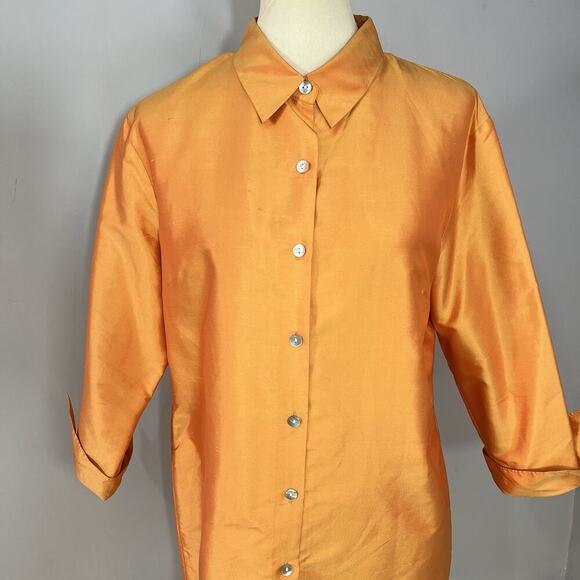 Vintage Silk Orange Womens Long Evening Jacket Large Dressy Lightweight Taffeta - Picture 6 of 15